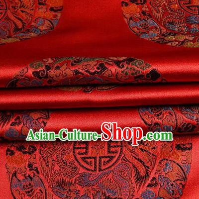 Chinese Traditional Costume Royal Palace Dragons Pattern Red Satin Brocade Fabric, Chinese Ancient Clothing Drapery Hanfu Cheongsam Material