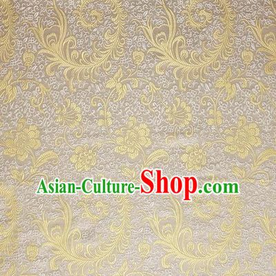 Chinese Traditional Costume Royal Palace Pteris Pattern White Satin Brocade Fabric, Chinese Ancient Clothing Drapery Hanfu Cheongsam Material