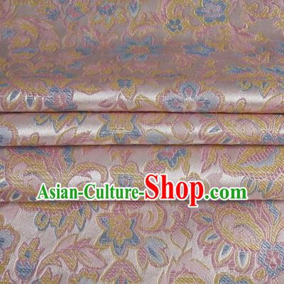 Chinese Traditional Costume Royal Palace Morning Glory Pattern Pink Satin Brocade Fabric, Chinese Ancient Clothing Drapery Hanfu Cheongsam Material