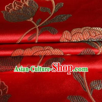 Chinese Royal Palace Traditional Costume Lotus Pattern Red Satin Brocade Fabric, Chinese Ancient Clothing Drapery Hanfu Cheongsam Material