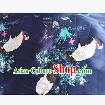 Chinese Traditional Costume Royal Palace Jacquard Weave Crane Deep Blue Brocade Fabric, Chinese Ancient Clothing Drapery Hanfu Cheongsam Material
