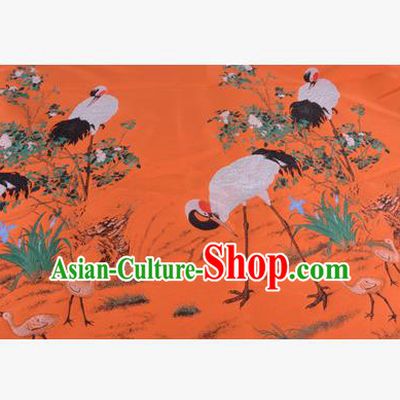 Chinese Traditional Costume Royal Palace Jacquard Weave Crane Orange Brocade Fabric, Chinese Ancient Clothing Drapery Hanfu Cheongsam Material