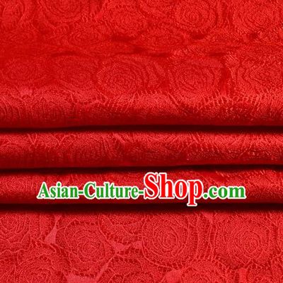 Chinese Traditional Costume Royal Palace Roses Pattern Red Satin Brocade Fabric, Chinese Ancient Clothing Drapery Hanfu Cheongsam Material