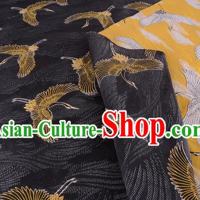 Chinese Traditional Costume Royal Palace Jacquard Weave Crane Yellow Brocade Kimono Fabric, Chinese Ancient Clothing Drapery Hanfu Cheongsam Material