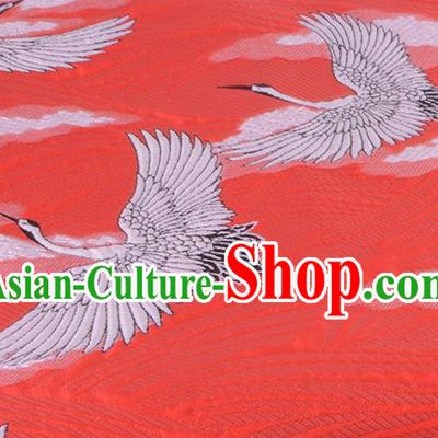 Chinese Traditional Costume Royal Palace Jacquard Weave Crane Red Brocade Kimono Fabric, Chinese Ancient Clothing Drapery Hanfu Cheongsam Material