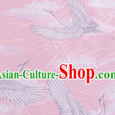 Chinese Traditional Costume Royal Palace Jacquard Weave Crane Pink Brocade Kimono Fabric, Chinese Ancient Clothing Drapery Hanfu Cheongsam Material