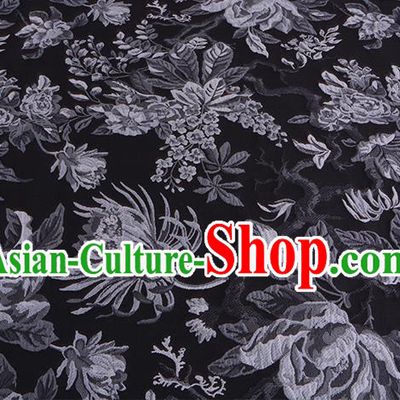 Chinese Traditional Costume Royal Palace Jacquard Weave Chrysanthemum Black Fabric, Chinese Ancient Clothing Drapery Hanfu Cheongsam Material