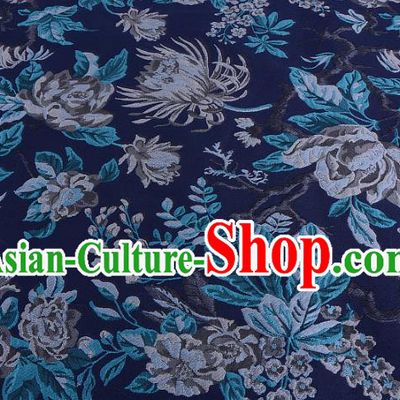 Chinese Traditional Costume Royal Palace Jacquard Weave Chrysanthemum Blue Fabric, Chinese Ancient Clothing Drapery Hanfu Cheongsam Material