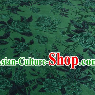 Chinese Traditional Costume Royal Palace Jacquard Weave Chrysanthemum Green Fabric, Chinese Ancient Clothing Drapery Hanfu Cheongsam Material