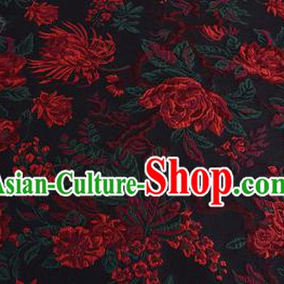 Chinese Traditional Costume Royal Palace Jacquard Weave Chrysanthemum Black Fabric, Chinese Ancient Clothing Drapery Hanfu Cheongsam Material