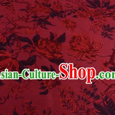 Chinese Traditional Costume Royal Palace Jacquard Weave Chrysanthemum Red Fabric, Chinese Ancient Clothing Drapery Hanfu Cheongsam Material