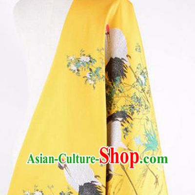 Chinese Traditional Costume Royal Palace Jacquard Weave Crane Yellow Brocade Fabric, Chinese Ancient Clothing Drapery Hanfu Cheongsam Material