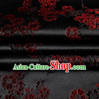 Chinese Traditional Costume Royal Palace Plum Blossom Pattern Black Satin Brocade Fabric, Chinese Ancient Clothing Drapery Hanfu Cheongsam Material