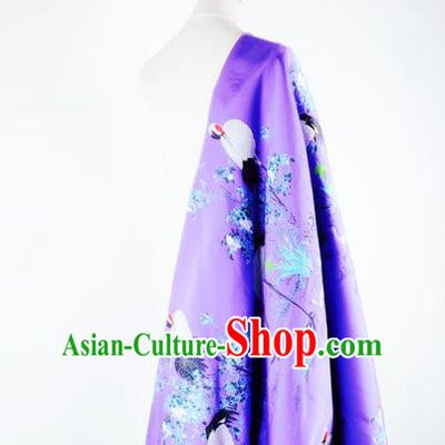 Chinese Traditional Costume Royal Palace Jacquard Weave Crane Purple Brocade Fabric, Chinese Ancient Clothing Drapery Hanfu Cheongsam Material