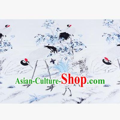 Chinese Traditional Costume Royal Palace Jacquard Weave Crane White Brocade Fabric, Chinese Ancient Clothing Drapery Hanfu Cheongsam Material