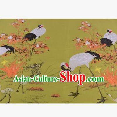 Chinese Traditional Costume Royal Palace Jacquard Weave Crane Ginger Brocade Fabric, Chinese Ancient Clothing Drapery Hanfu Cheongsam Material