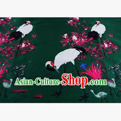 Chinese Traditional Costume Royal Palace Jacquard Weave Crane Deep Green Brocade Fabric, Chinese Ancient Clothing Drapery Hanfu Cheongsam Material