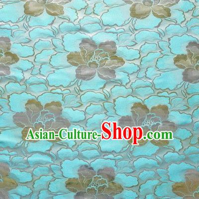 Chinese Traditional Costume Royal Palace Lotus Pattern Blue Satin Brocade Fabric, Chinese Ancient Clothing Drapery Hanfu Cheongsam Material