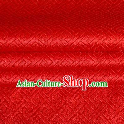 Chinese Traditional Costume Royal Palace Great Wall Pattern Red Satin Brocade Fabric, Chinese Ancient Clothing Drapery Hanfu Cheongsam Material