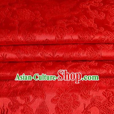 Chinese Traditional Costume Royal Palace Dragons Pattern Red Satin Brocade Fabric, Chinese Ancient Clothing Drapery Hanfu Cheongsam Material