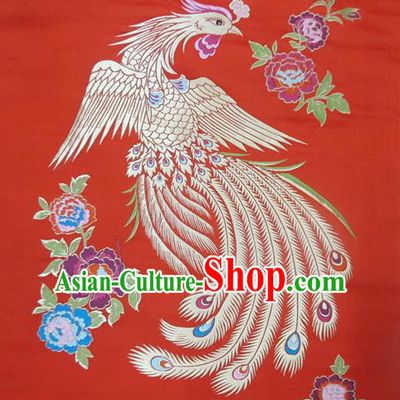 Chinese Traditional Costume Royal Palace Phoenix Pattern Red Satin Nanjing Brocade Fabric, Chinese Ancient Clothing Drapery Hanfu Cheongsam Material
