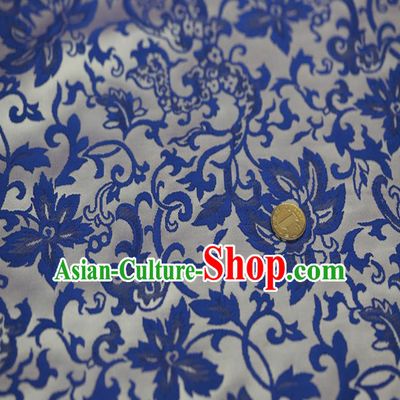 Chinese Traditional Costume Royal Palace Blue and White Porcelain Pattern Satin Nanjing Brocade Fabric, Chinese Ancient Clothing Drapery Hanfu Cheongsam Material