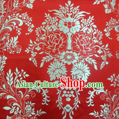 Chinese Traditional Costume Royal Palace Rose Pattern Red Satin Nanjing Brocade Fabric, Chinese Ancient Clothing Drapery Hanfu Cheongsam Material