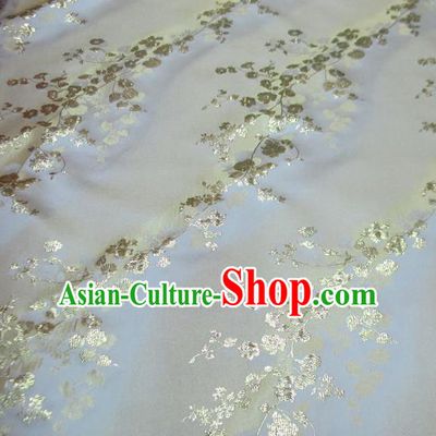 Chinese Traditional Costume Royal Palace Golden Wintersweet Pattern Satin Brocade Fabric, Chinese Ancient Clothing Drapery Hanfu Cheongsam Material