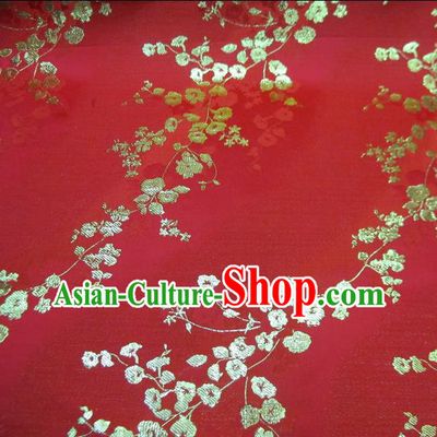 Chinese Traditional Costume Royal Palace Golden Wintersweet Pattern Satin Red Brocade Fabric, Chinese Ancient Clothing Drapery Hanfu Cheongsam Material