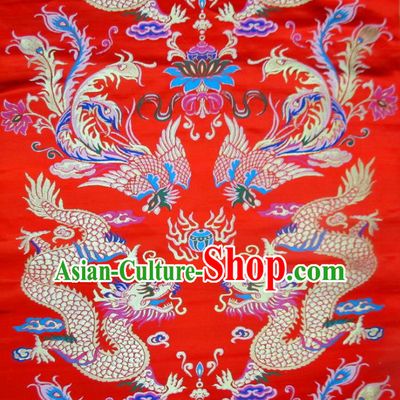 Chinese Traditional Costume Royal Palace Phoenix Dragon Pattern Red Satin Nanjing Brocade Fabric, Chinese Ancient Clothing Drapery Hanfu Cheongsam Material