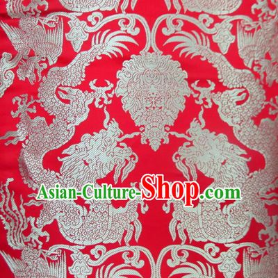 Chinese Traditional Costume Royal Palace Dragons Pattern Red Satin Nanjing Brocade Fabric, Chinese Ancient Clothing Drapery Hanfu Cheongsam Material