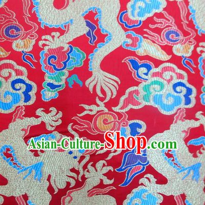Chinese Traditional Costume Royal Palace Dragon Pattern Red Satin Nanjing Brocade Fabric, Chinese Ancient Clothing Drapery Hanfu Cheongsam Material