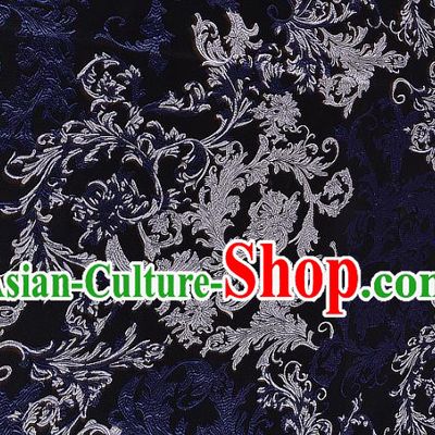 Chinese Traditional Costume Royal Palace Jacquard Weave Navy Brocade Fabric, Chinese Ancient Clothing Drapery Hanfu Cheongsam Material
