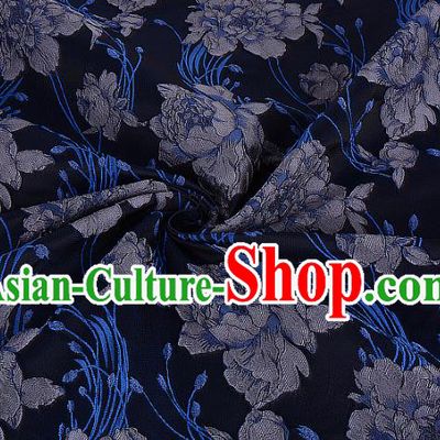 Chinese Traditional Costume Royal Palace Jacquard Weave Rose Navy Brocade Fabric, Chinese Ancient Clothing Drapery Hanfu Cheongsam Material