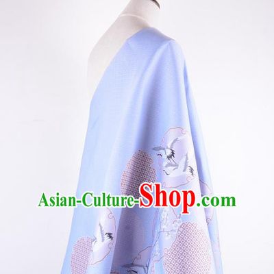 Chinese Traditional Costume Royal Palace Printing Crane Blue Brocade Fabric, Chinese Ancient Clothing Drapery Hanfu Cheongsam Material