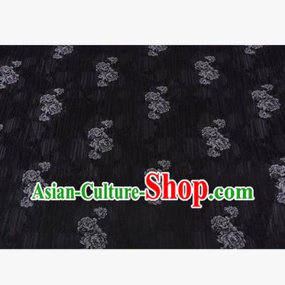 Chinese Traditional Costume Royal Palace Rose Pattern Black Brocade Fabric, Chinese Ancient Clothing Drapery Hanfu Cheongsam Material