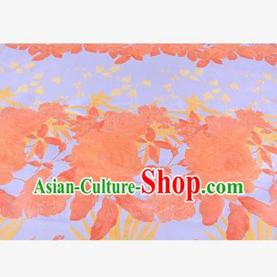 Chinese Traditional Costume Royal Palace Peony Pattern Orange Brocade Fabric, Chinese Ancient Clothing Drapery Hanfu Cheongsam Material