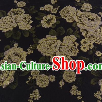 Chinese Traditional Costume Royal Palace Jacquard Weave Peony Black Brocade Fabric, Chinese Ancient Clothing Drapery Hanfu Cheongsam Material