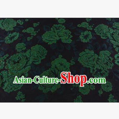 Chinese Traditional Costume Royal Palace Jacquard Weave Green Peony Brocade Fabric, Chinese Ancient Clothing Drapery Hanfu Cheongsam Material