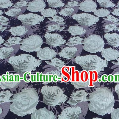 Chinese Traditional Costume Royal Palace Jacquard Weave Rose Navy Fabric, Chinese Ancient Clothing Drapery Hanfu Cheongsam Material