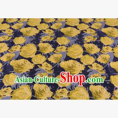 Chinese Traditional Costume Royal Palace Jacquard Weave Yellow Rose Fabric, Chinese Ancient Clothing Drapery Hanfu Cheongsam Material