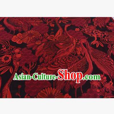Chinese Traditional Costume Royal Palace Jacquard Weave Red Crane Brocade Fabric, Chinese Ancient Clothing Drapery Hanfu Cheongsam Material