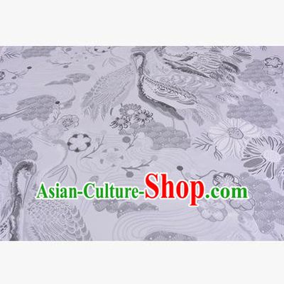 Chinese Traditional Costume Royal Palace Jacquard Weave White Crane Brocade Fabric, Chinese Ancient Clothing Drapery Hanfu Cheongsam Material