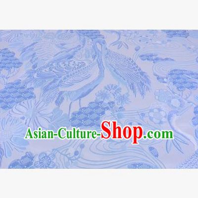 Chinese Traditional Costume Royal Palace Jacquard Weave Blue Crane Brocade Fabric, Chinese Ancient Clothing Drapery Hanfu Cheongsam Material
