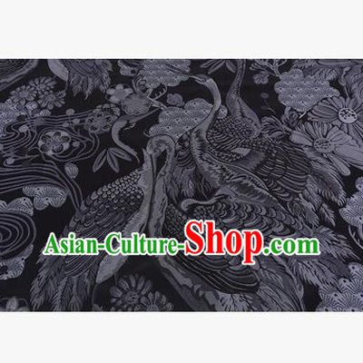 Chinese Traditional Costume Royal Palace Jacquard Weave Black Crane Brocade Fabric, Chinese Ancient Clothing Drapery Hanfu Cheongsam Material