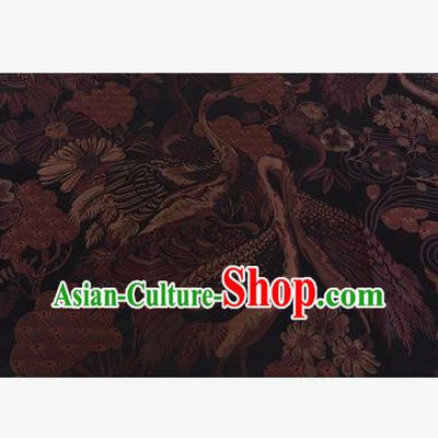 Chinese Traditional Costume Royal Palace Jacquard Weave Brown Crane Brocade Fabric, Chinese Ancient Clothing Drapery Hanfu Cheongsam Material