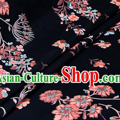 Chinese Traditional Costume Royal Palace Jacquard Weave Dandelion Black Fabric, Chinese Ancient Clothing Drapery Hanfu Cheongsam Material