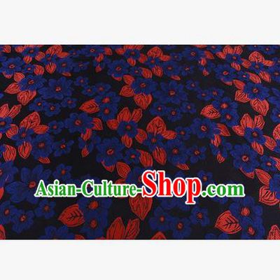 Chinese Traditional Costume Royal Palace Printing Blue Flowers Brocade Fabric, Chinese Ancient Clothing Drapery Hanfu Cheongsam Material