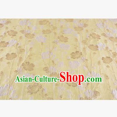 Chinese Traditional Costume Royal Palace Flowers Pattern Yellow Brocade Fabric, Chinese Ancient Clothing Drapery Hanfu Cheongsam Material