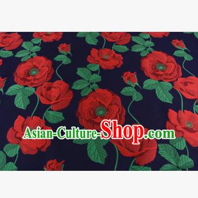 Chinese Traditional Costume Royal Palace Red Flowers Pattern Fabric, Chinese Ancient Clothing Drapery Hanfu Cheongsam Material